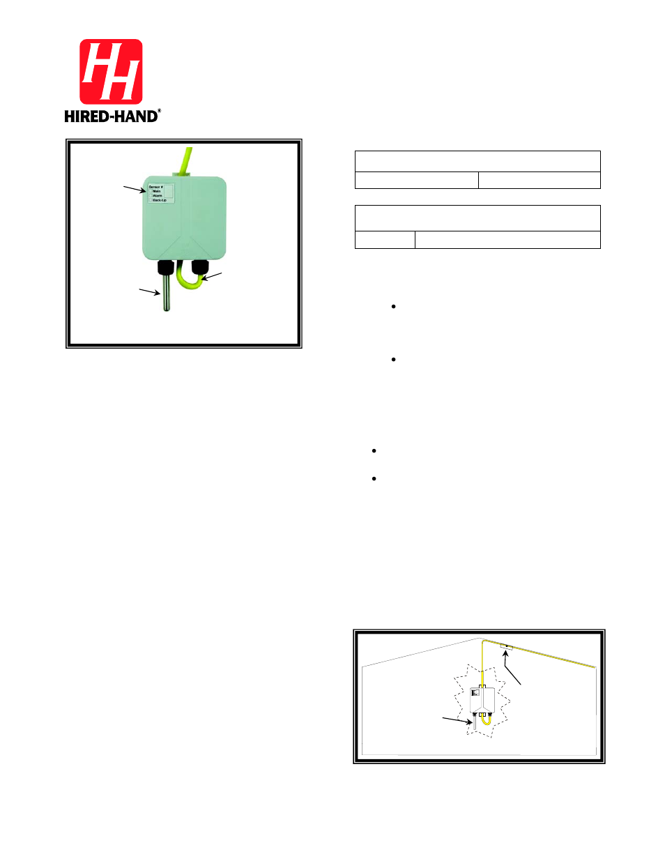 Hired-Hand Emergency Back-Up and Alarms: TEMPERATURE SENSOR JUNCTION BOX User Manual | 2 pages