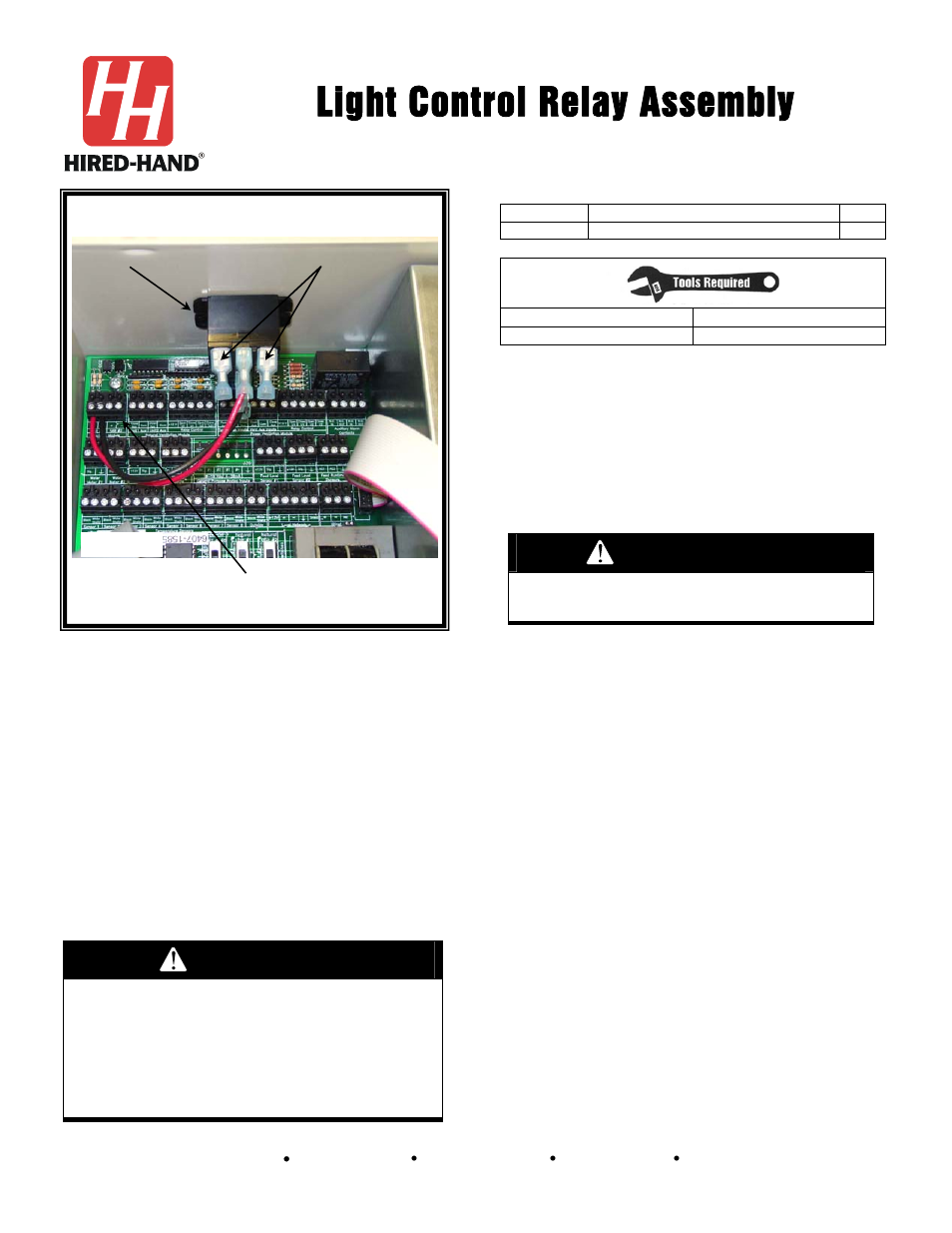 Hired-Hand Evolution Series 3000/3001: Light Control Relay Assembly User Manual | 6 pages