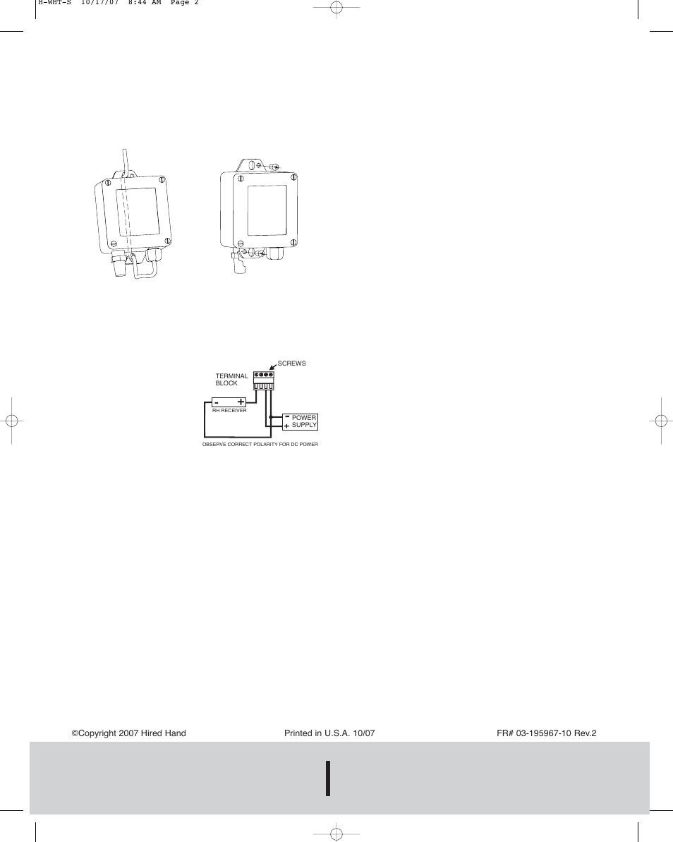 Hired hand, inc | Hired-Hand Evolution Series 3000/3001: Humidity Transmitter User Manual | Page 2 / 4