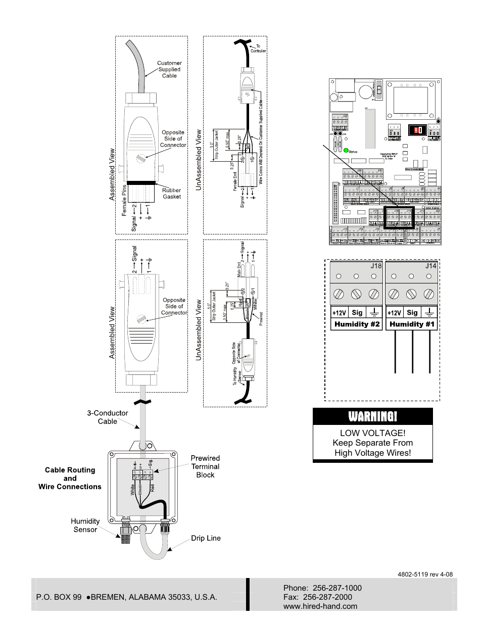 Warning, Hired hand, inc | Hired-Hand Evolution Series 3000/3001: Humidity Transmitter User Manual | Page 3 / 4