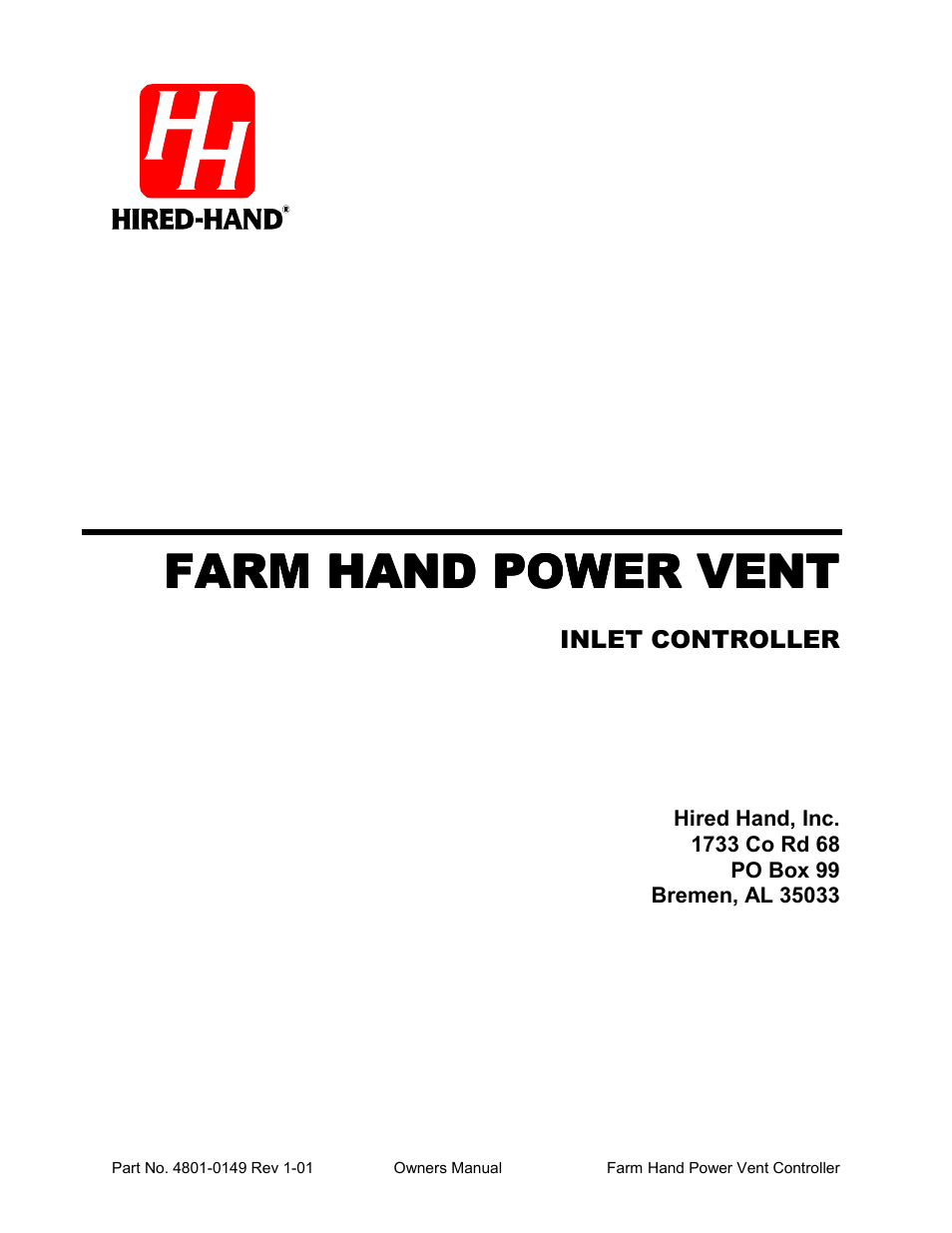 Hired-Hand Farm Hand Series: POWER VENT INLET User Manual | 20 pages