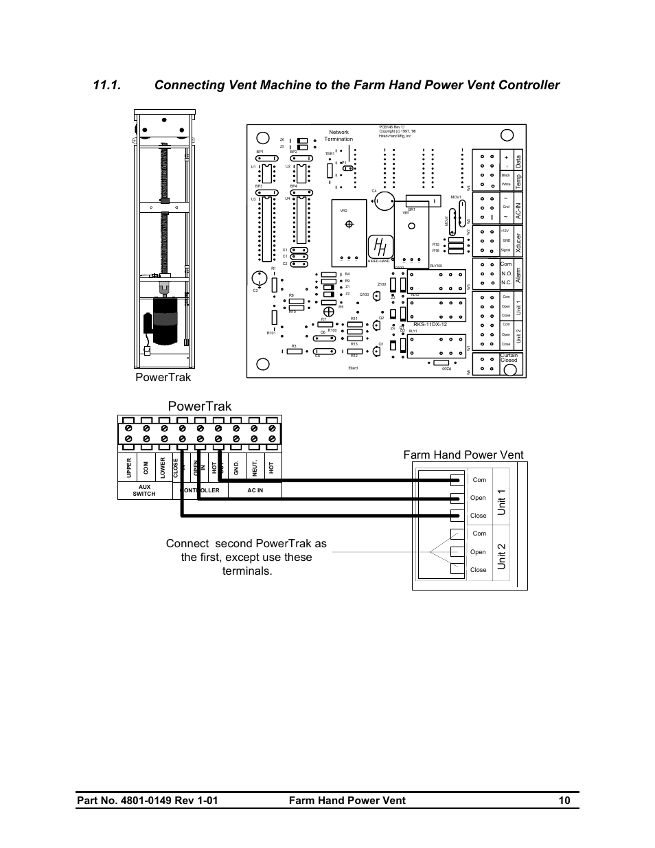 Powertrak, Un it 2 u ni t 1, Out in adj | Adj in out | Hired-Hand Farm Hand Series: POWER VENT INLET User Manual | Page 12 / 20