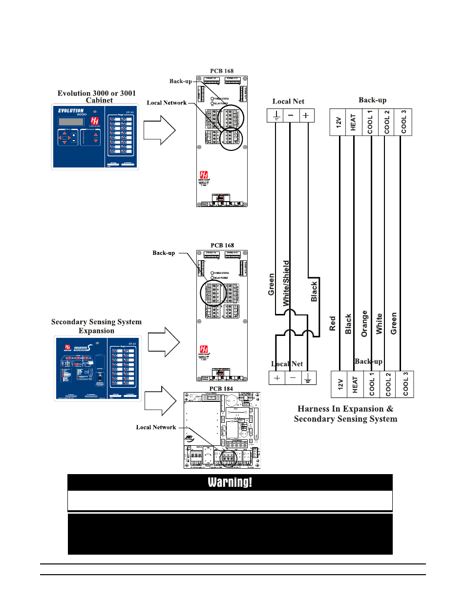 Warning, 13 connecting local network connections to the s, Expansion | Hired-Hand Emergency Back-Up and Alarms: Secondary Sensing System Expansion User Manual | Page 40 / 46