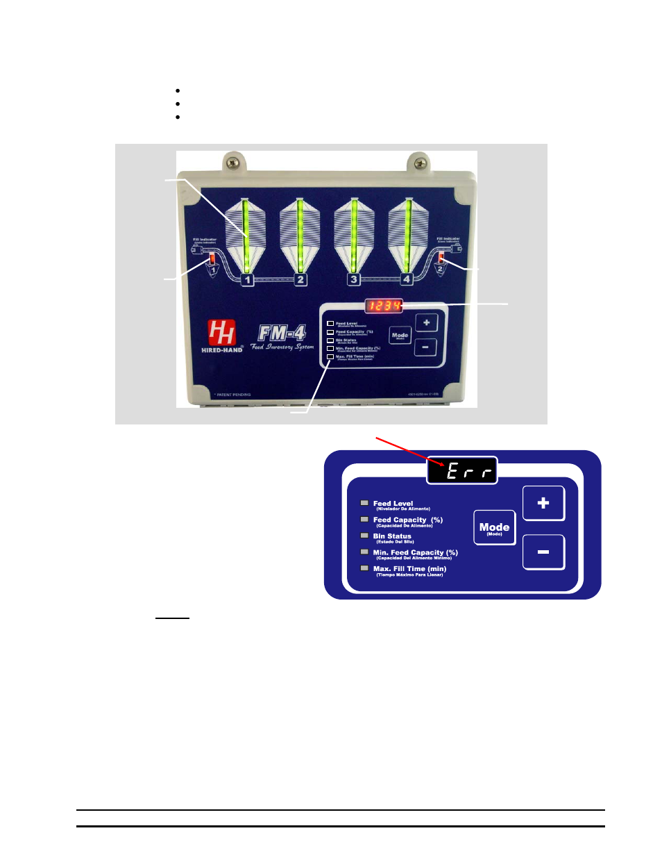 3 alarm indications | Hired-Hand Evolution Series 3000/3001: Feed Manager User Manual | Page 7 / 22