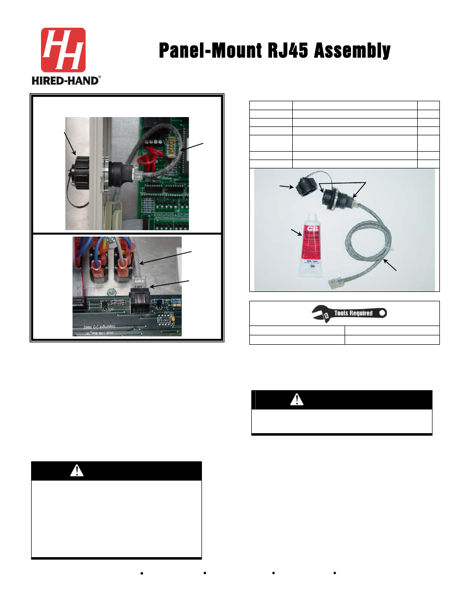 Hired-Hand Evolution Series 3000/3001: Panel-Mount RJ45 Assembly User Manual | 4 pages