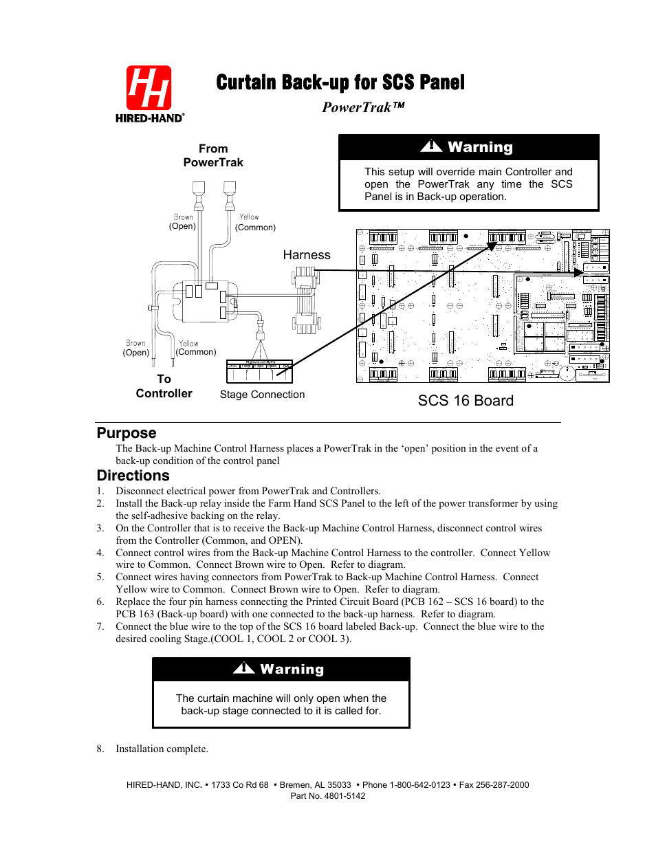 Hired-Hand Emergency Back-Up and Alarms: SCS Curtain Back-up Harness User Manual | 1 page