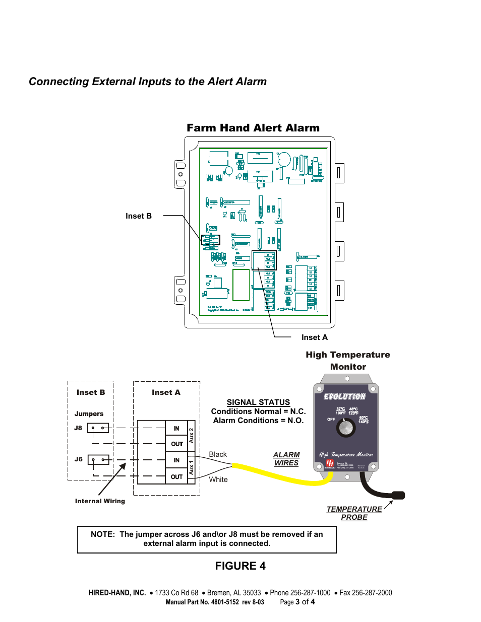 Connecting external inputs to the alert alarm, Figure 4 farm hand alert alarm, High temperature monitor | Hired-Hand Emergency Back-Up and Alarms: High Temperature Monitor Installation User Manual | Page 3 / 4