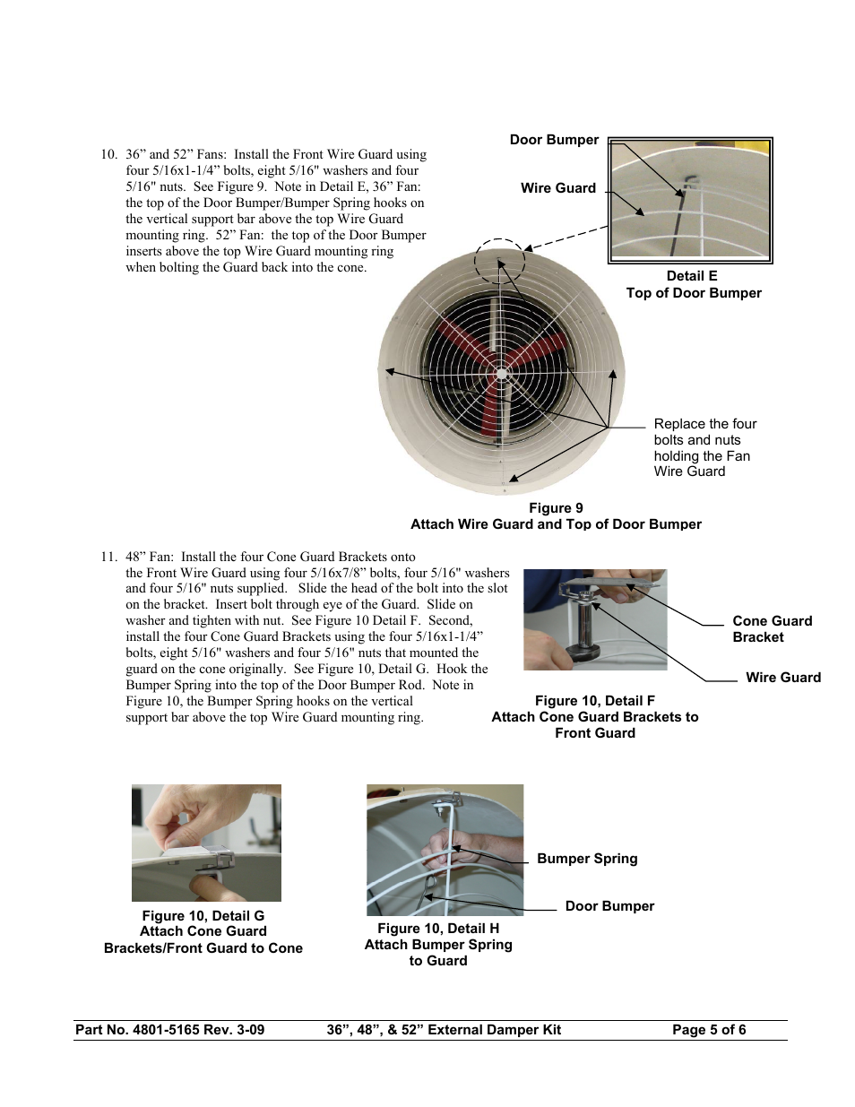 Hired-Hand Funnel Flow Fans: 36 48 & 52 External Damper Kit User Manual | Page 5 / 6