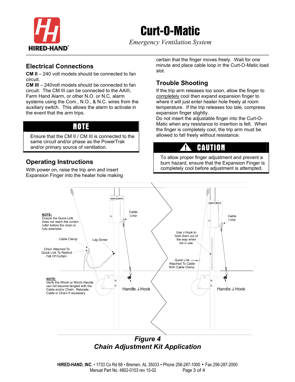 Curt-o-matic, Caution | Hired-Hand Curt-O-Matic User Manual | Page 3 / 4