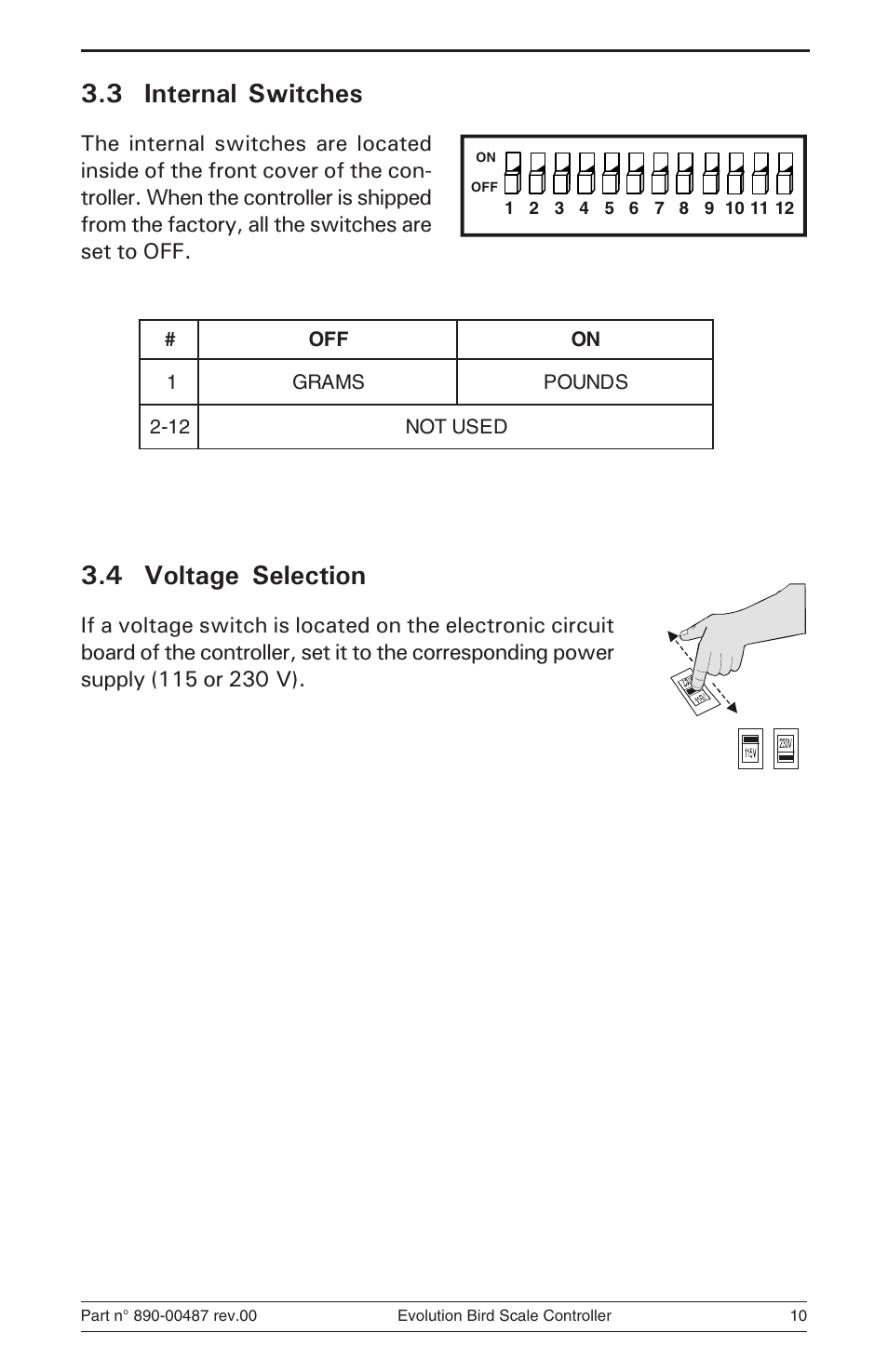 3 internal switches, 4 voltage selection | Hired-Hand Evolution Series Bird Scale Manual User Manual | Page 10 / 47