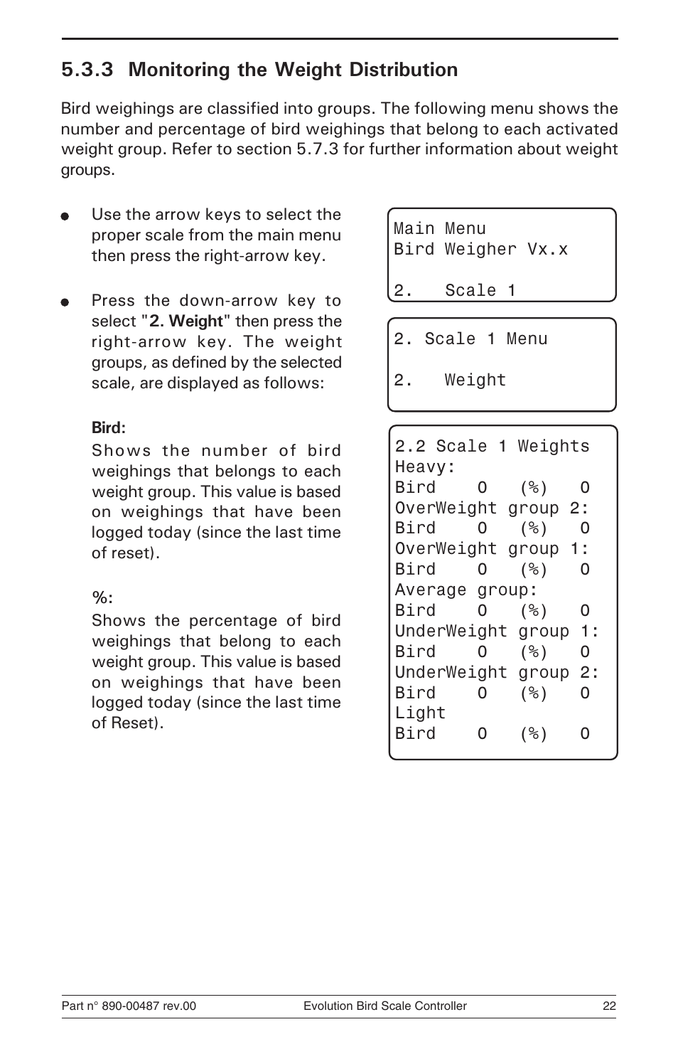 3 monitoring the weight distribution | Hired-Hand Evolution Series Bird Scale Manual User Manual | Page 22 / 47