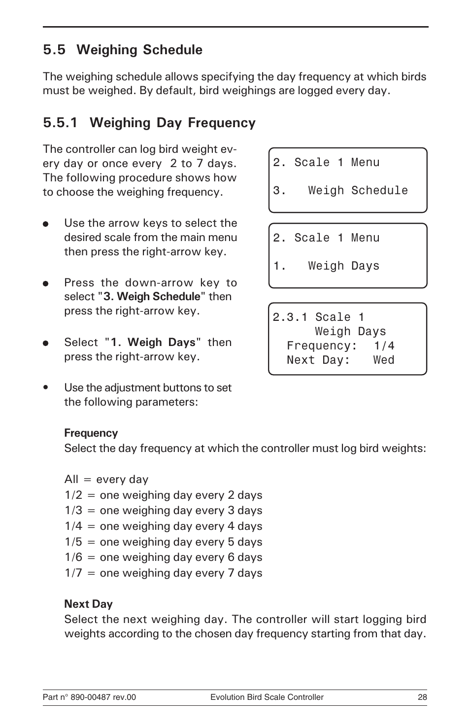 5 weighing schedule, 1 weighing day frequency | Hired-Hand Evolution Series Bird Scale Manual User Manual | Page 28 / 47
