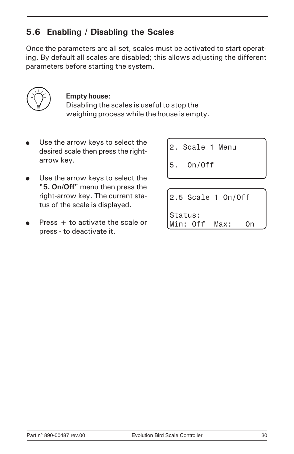 6 enabling / disabling the scales | Hired-Hand Evolution Series Bird Scale Manual User Manual | Page 30 / 47
