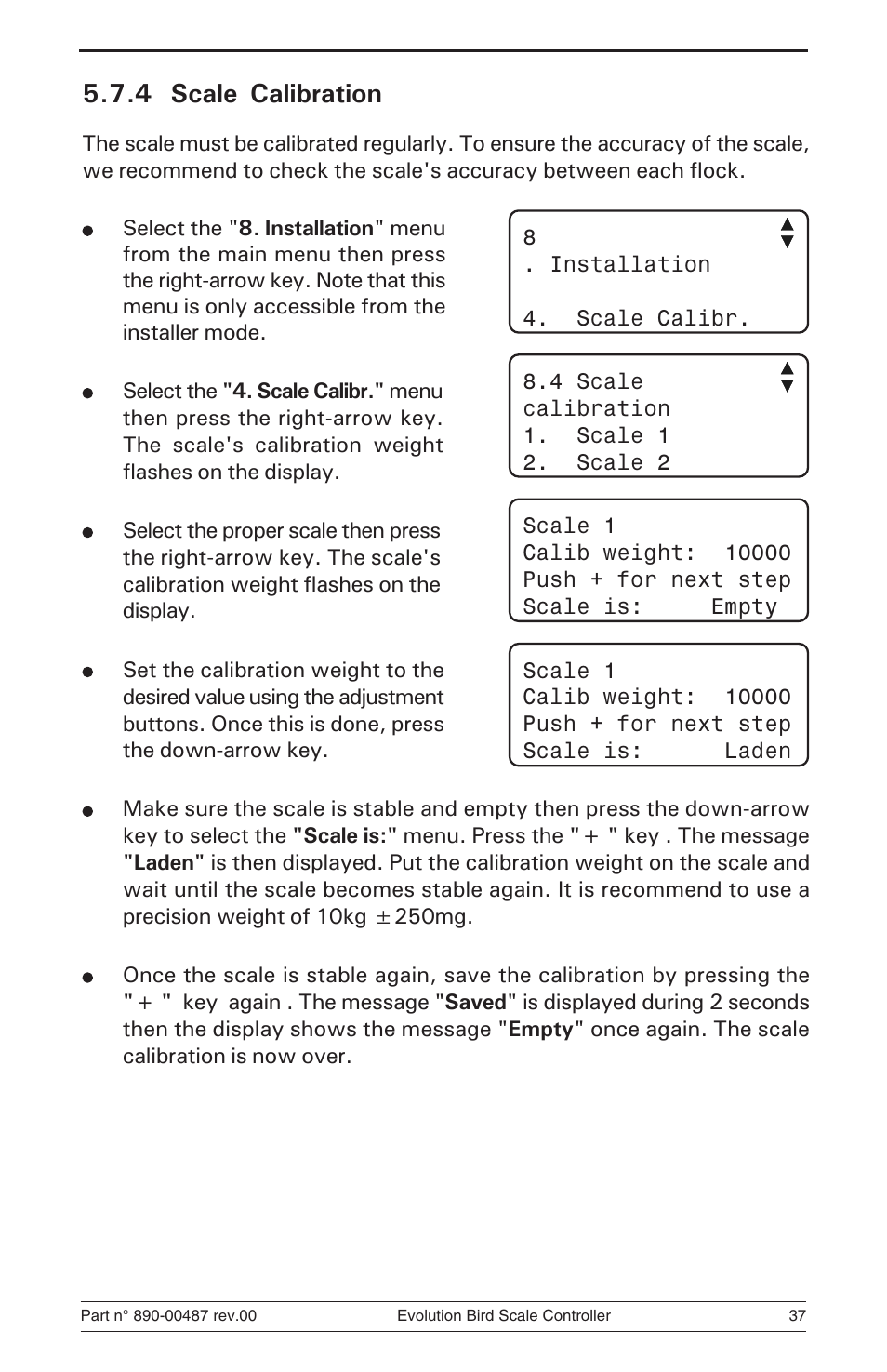 4 scale calibration | Hired-Hand Evolution Series Bird Scale Manual User Manual | Page 37 / 47