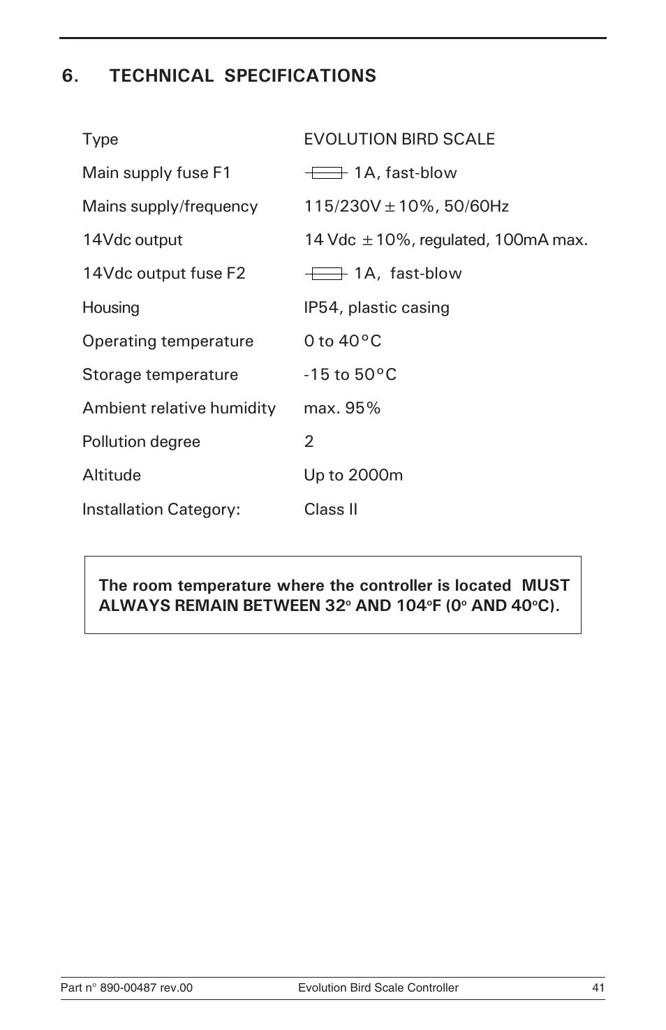Technical specifications | Hired-Hand Evolution Series Bird Scale Manual User Manual | Page 41 / 47