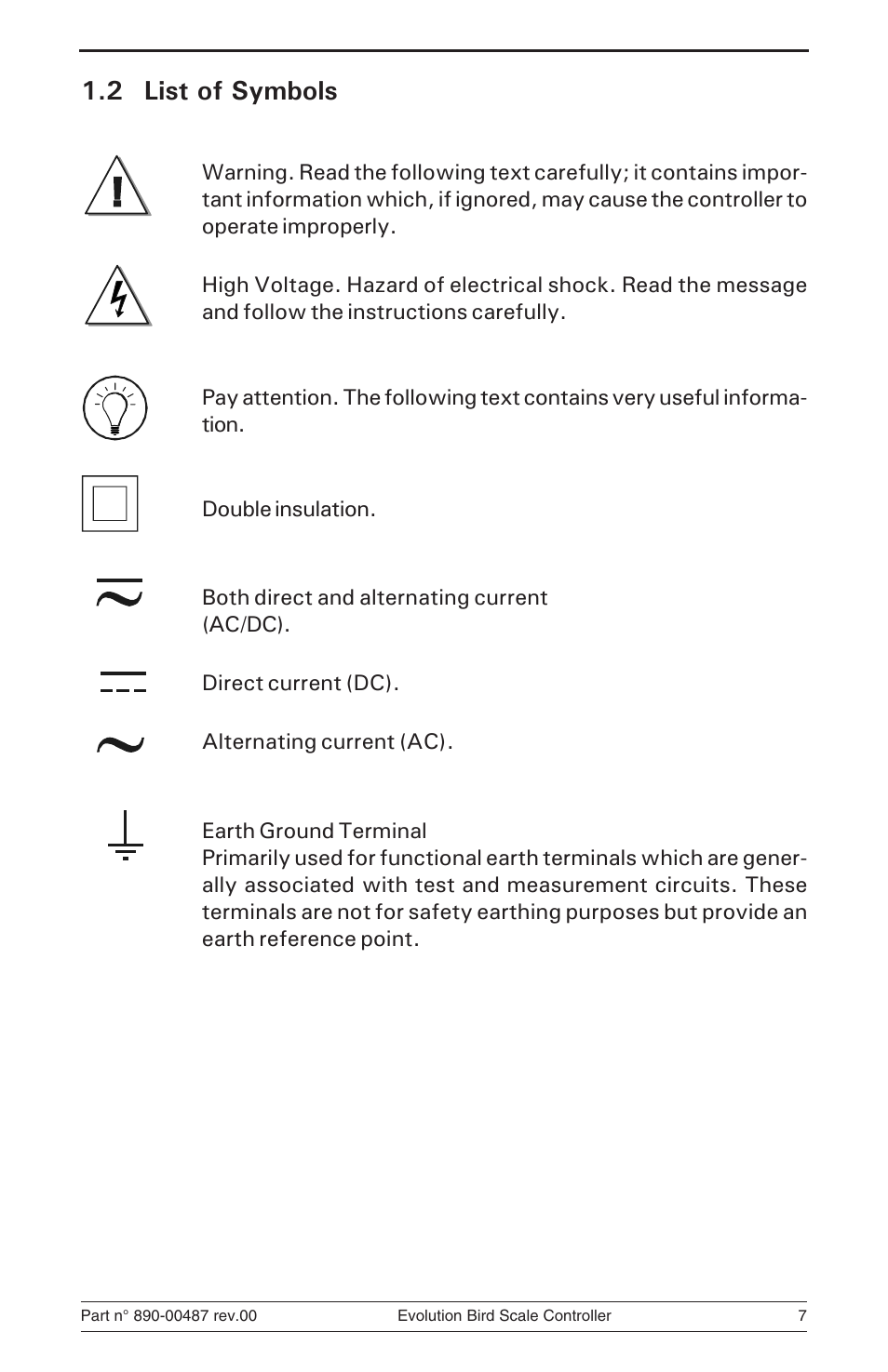 2 list of symbols | Hired-Hand Evolution Series Bird Scale Manual User Manual | Page 7 / 47