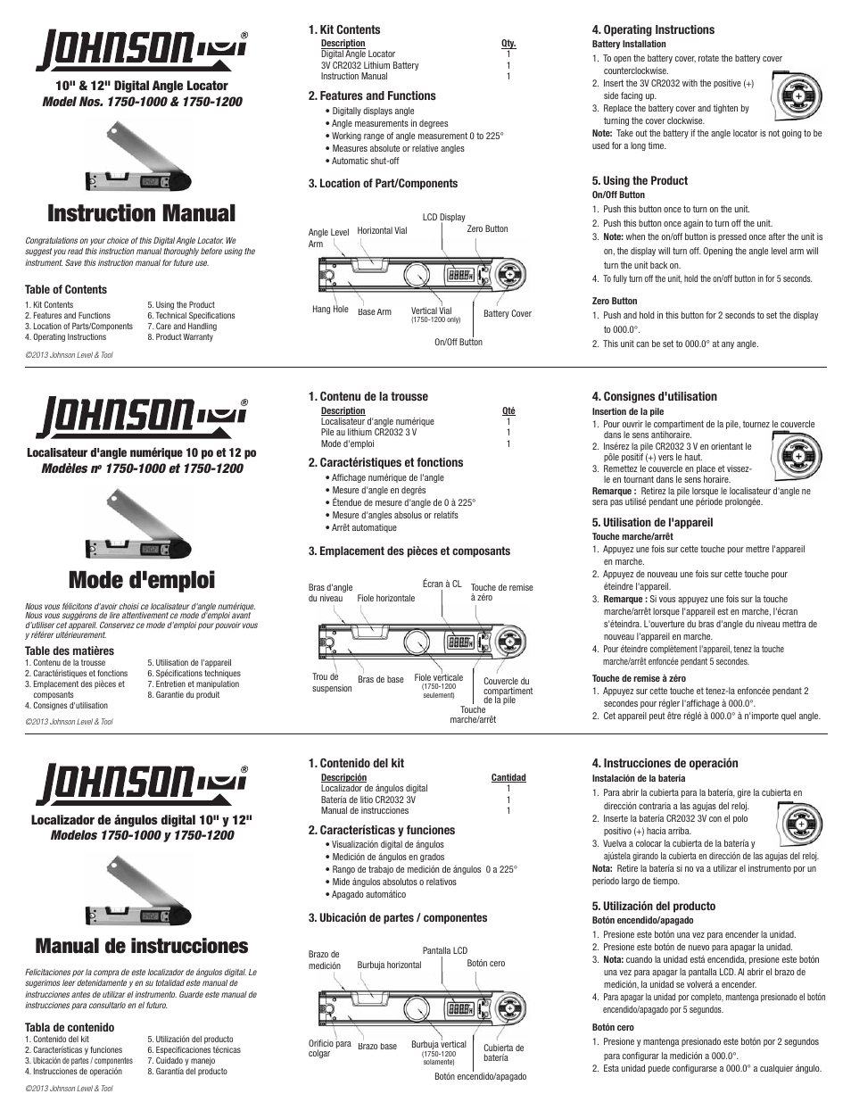 Johnson Level & Tool Mfg. 1750-1200 User Manual | 2 pages
