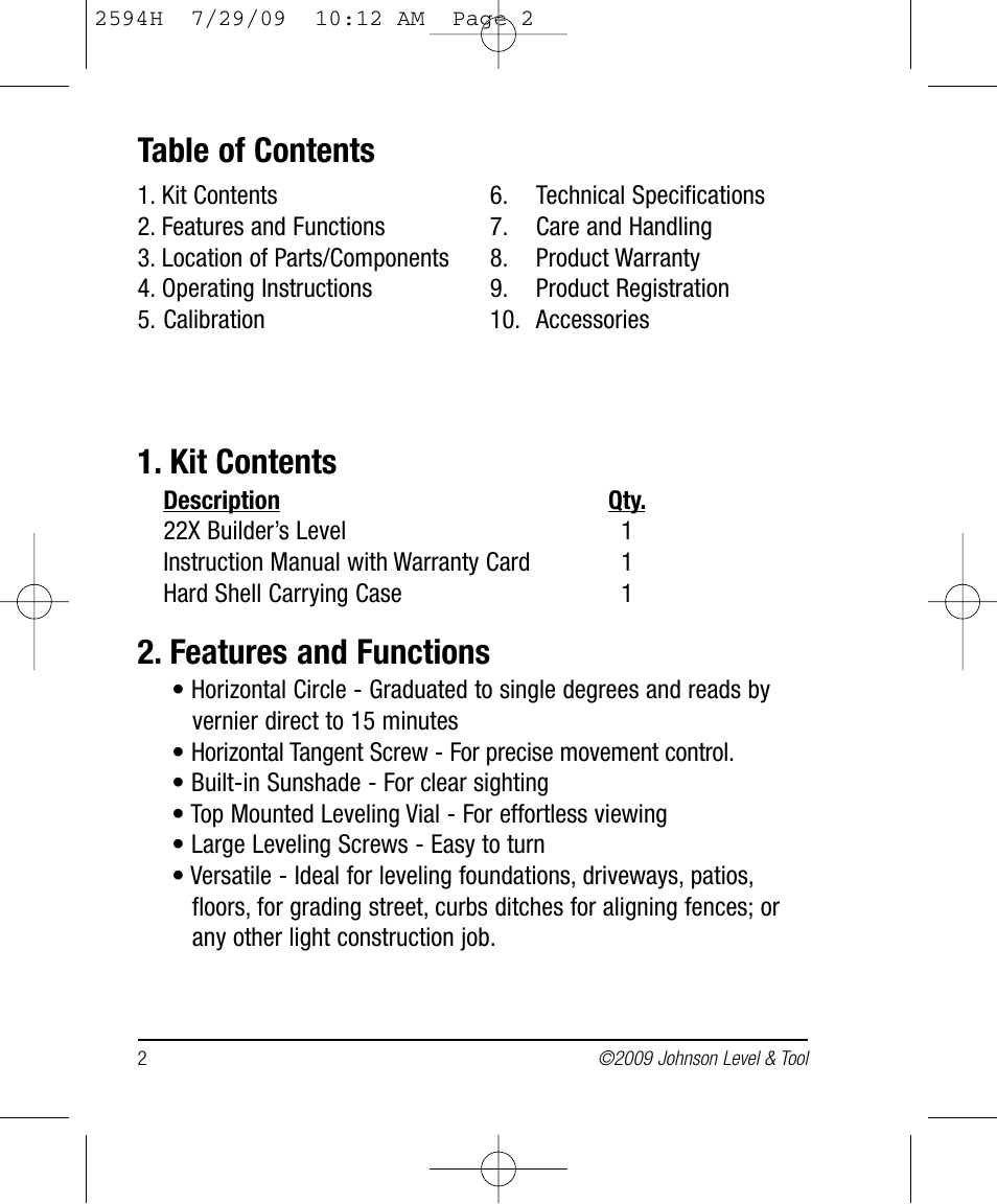 Johnson Level & Tool Mfg. 40-6902 User Manual | Page 2 / 16
