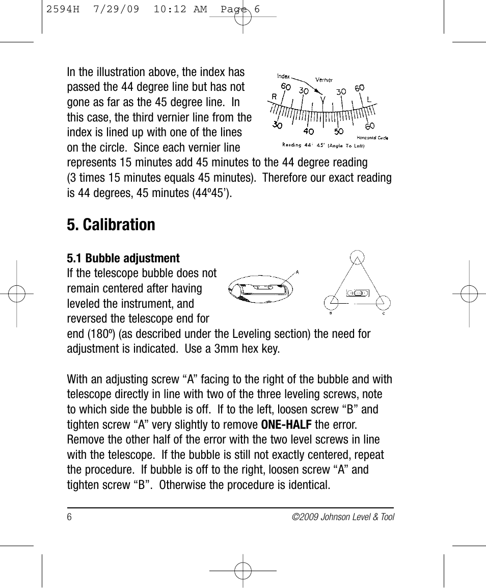 Calibration | Johnson Level & Tool Mfg. 40-6902 User Manual | Page 6 / 16