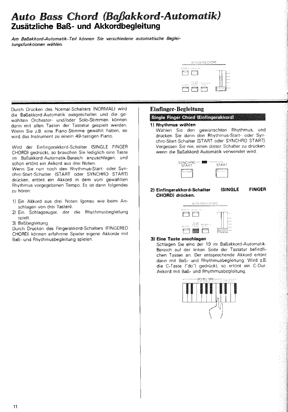 Auto bass chord (baßakkord-automatik), Zusätzliche baß- und akkordbegleitung, Einfinger-begleitung | 1) rhythmus wählen, 3) eine taste anschlagen, B 's s 1 | Yamaha CN-1000 User Manual | Page 16 / 30