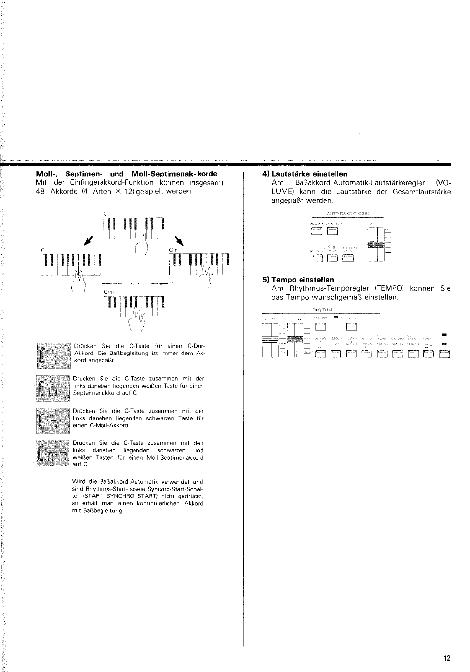 Moll-, septimen- und moll-septimenak-korde, 4) lautstärke einstellen, 5) tempo einstellen | I i i, L iti, I i m p | Yamaha CN-1000 User Manual | Page 17 / 30