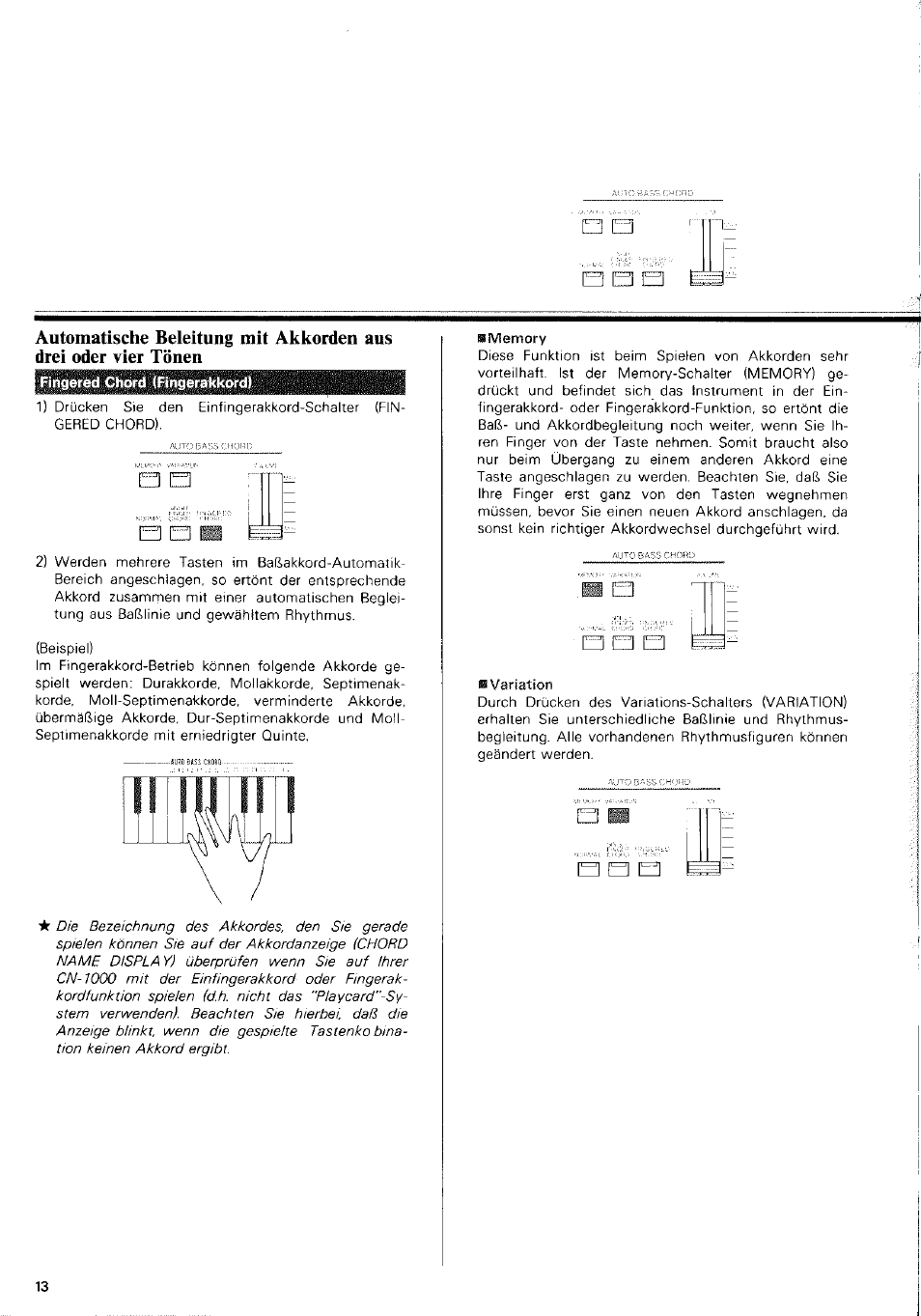 Memory, Variation | Yamaha CN-1000 User Manual | Page 18 / 30