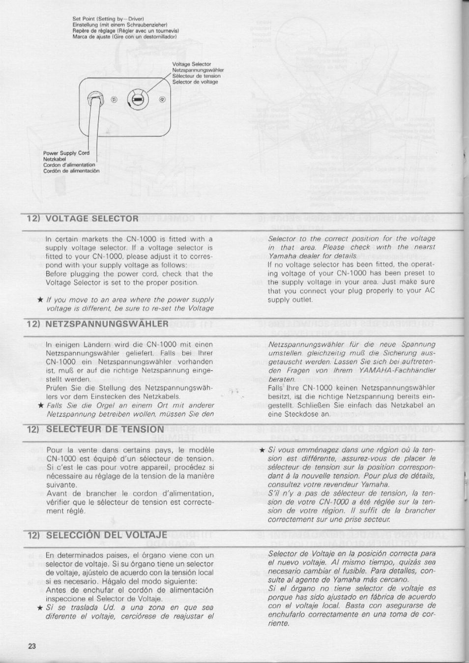 12) voltage selector, 12) netzspannungswahler, 12) selecteur de tension | Yamaha CN-1000 User Manual | Page 28 / 30