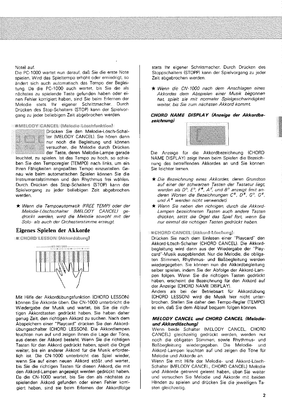 Eigenes spielen der akkorde | Yamaha CN-1000 User Manual | Page 7 / 30