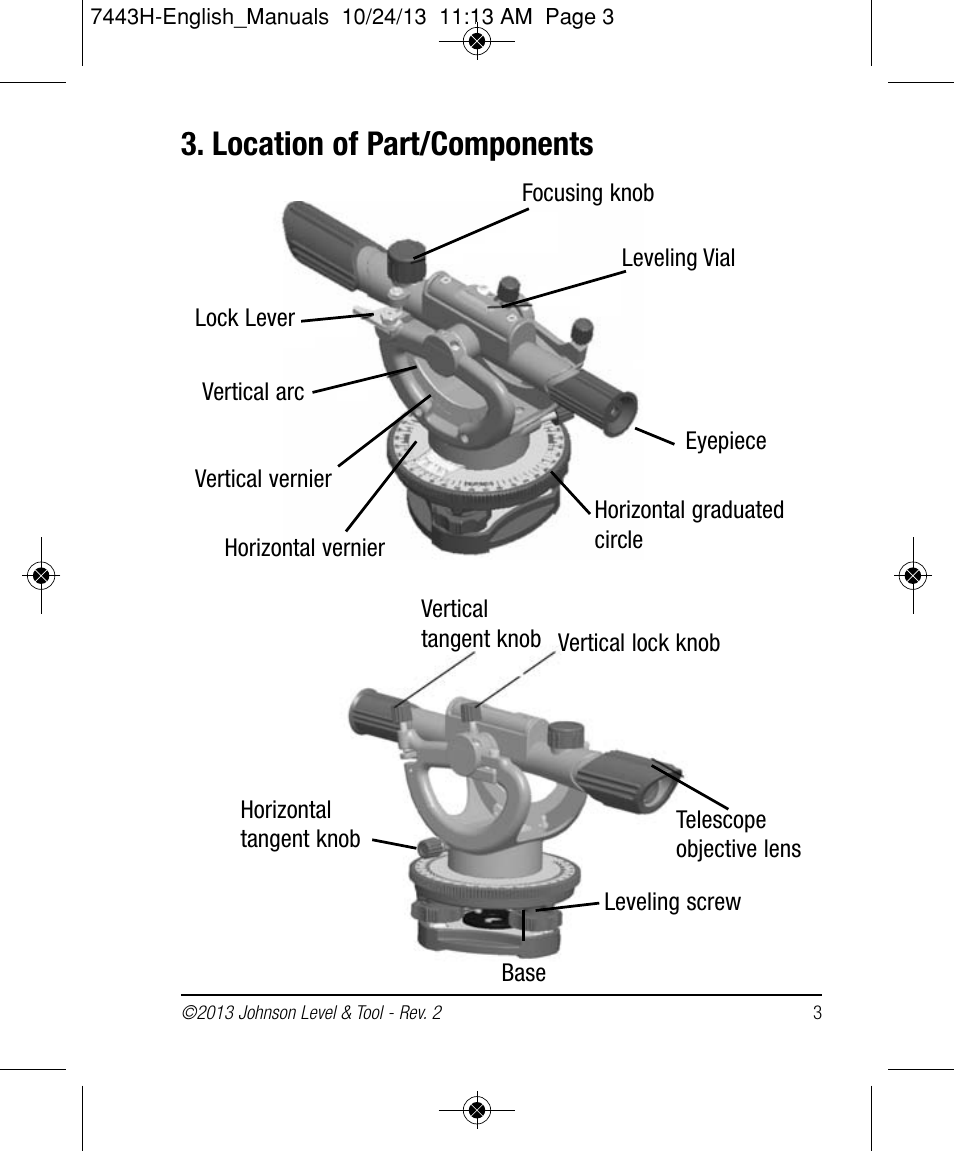 Location of part/components | Johnson Level & Tool Mfg. 40-6912 User Manual | Page 3 / 16
