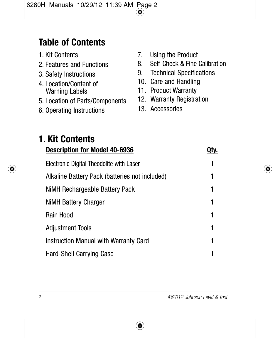 Johnson Level & Tool Mfg. 40-6936 User Manual | Page 2 / 38