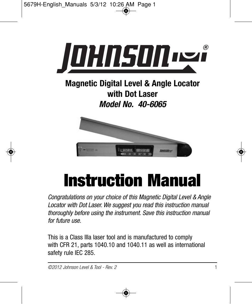Johnson Level & Tool Mfg. 40-6065 User Manual | 16 pages