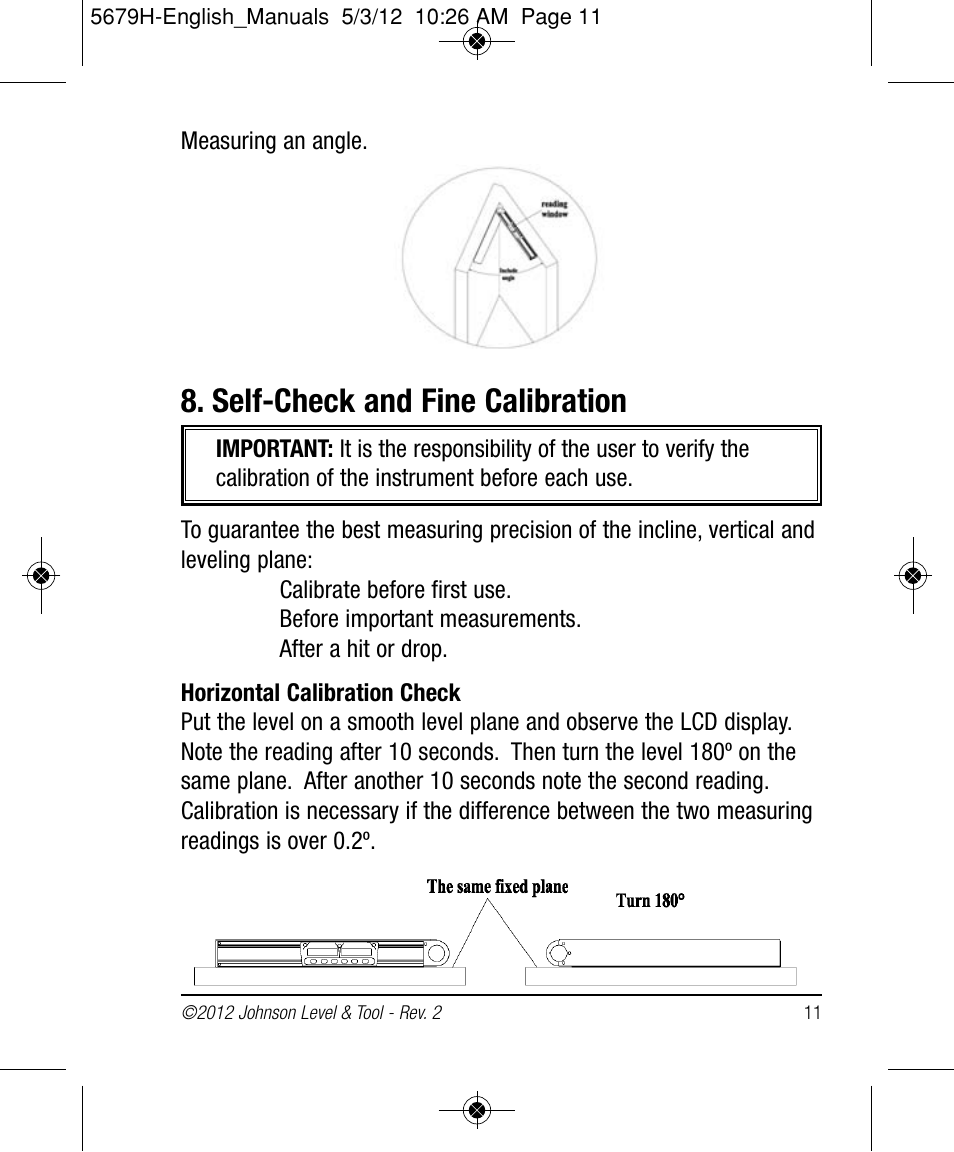 Self-check and fine calibration | Johnson Level & Tool Mfg. 40-6065 User Manual | Page 11 / 16