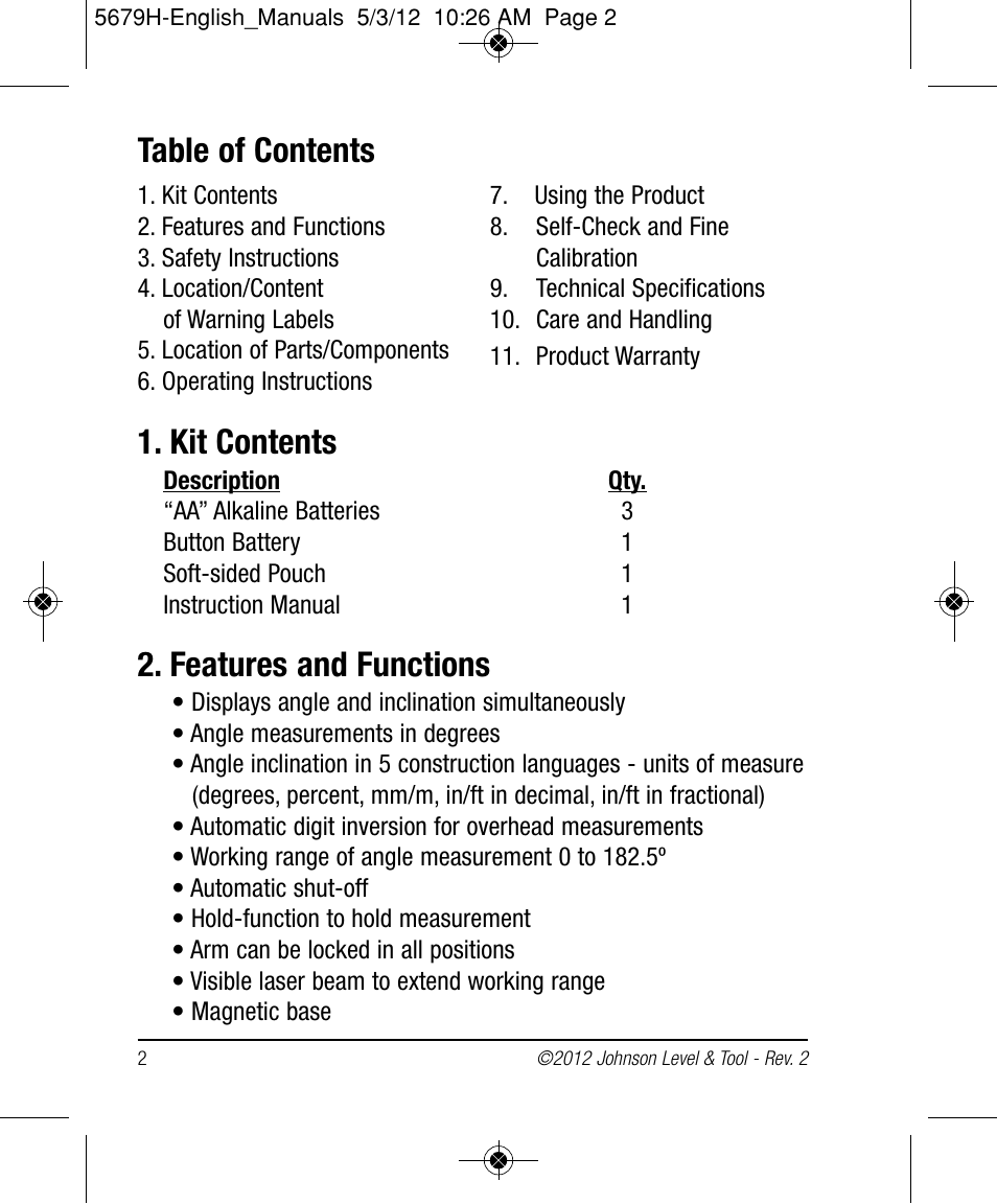 Johnson Level & Tool Mfg. 40-6065 User Manual | Page 2 / 16