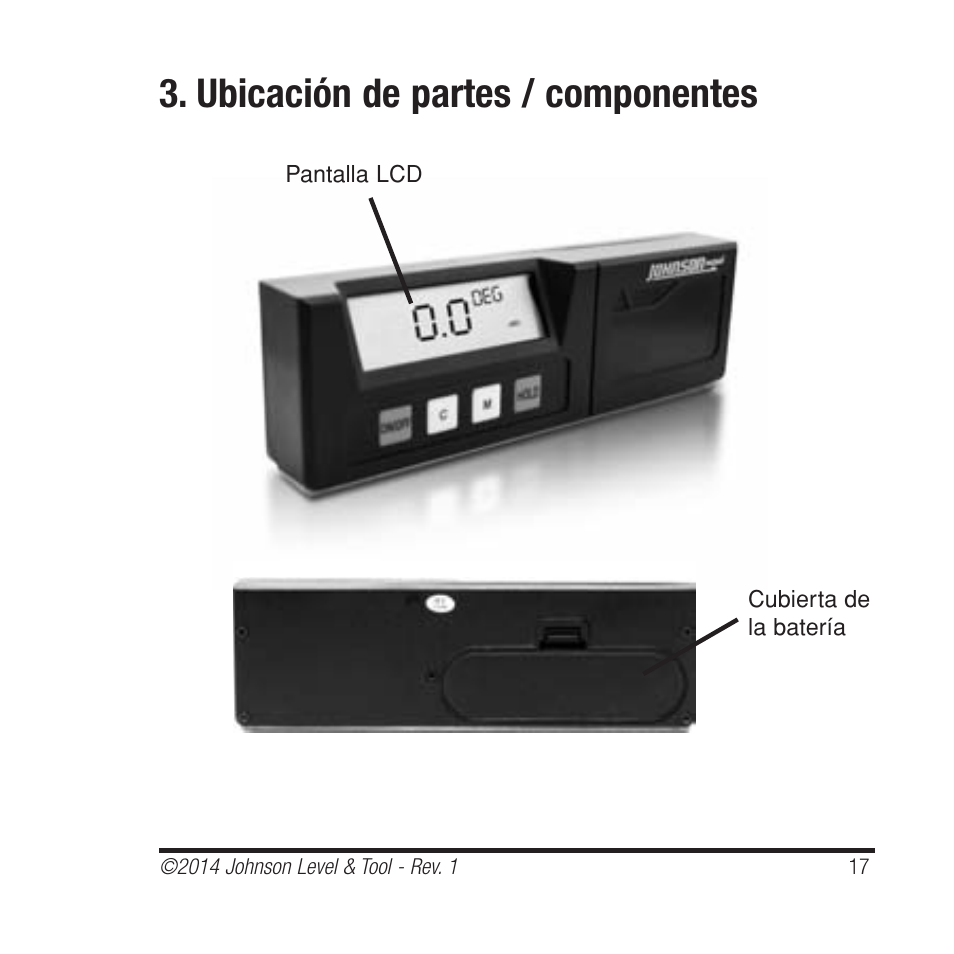 Ubicación de partes / componentes | Johnson Level & Tool Mfg. 1455-0000 User Manual | Page 17 / 42