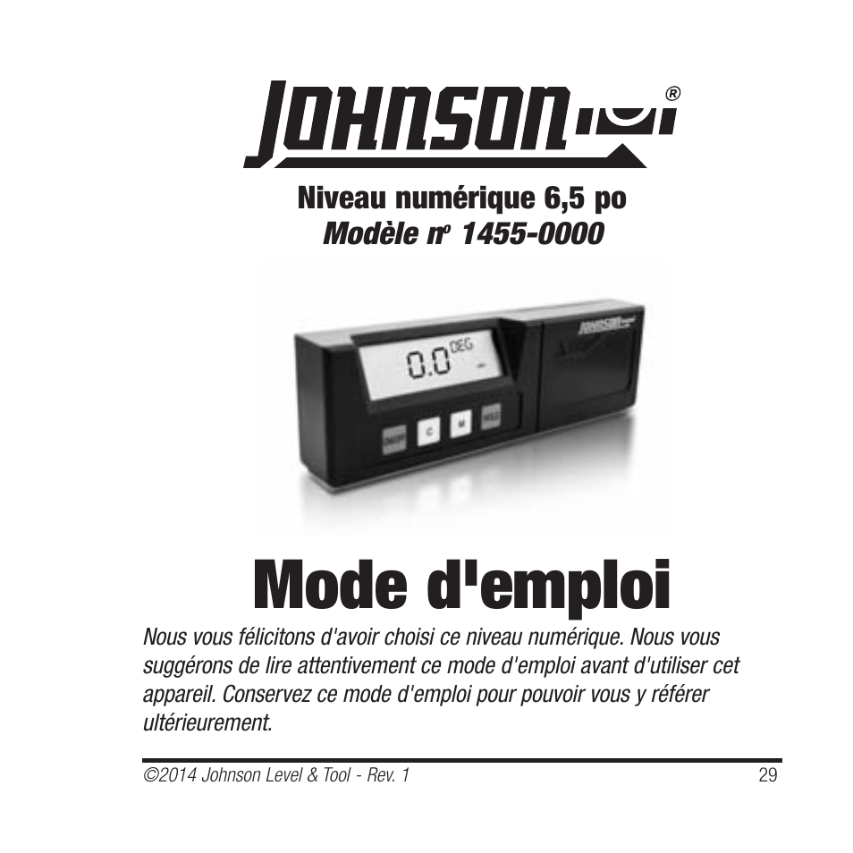 Mode d'emploi | Johnson Level & Tool Mfg. 1455-0000 User Manual | Page 29 / 42