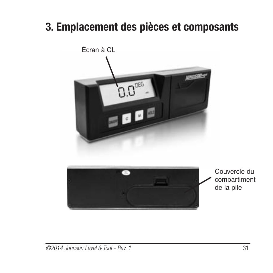 Emplacement des pièces et composants | Johnson Level & Tool Mfg. 1455-0000 User Manual | Page 31 / 42