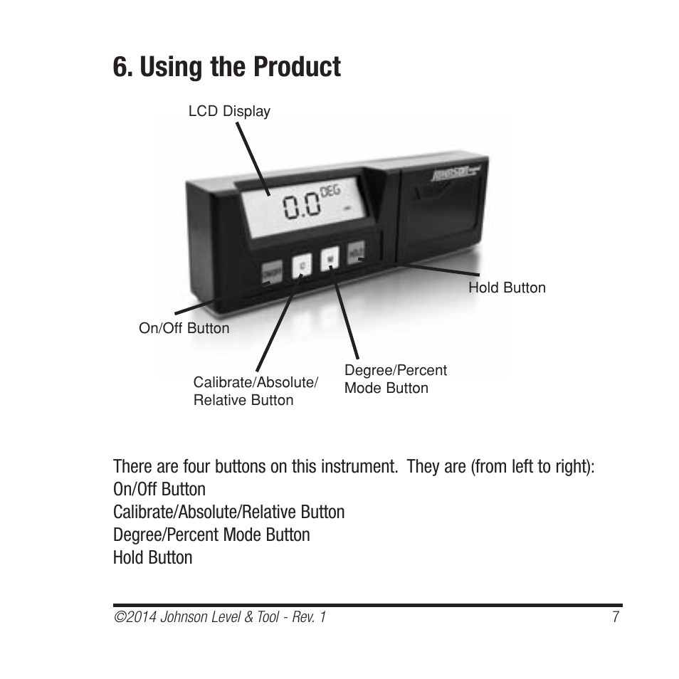 Using the product | Johnson Level & Tool Mfg. 1455-0000 User Manual | Page 7 / 42