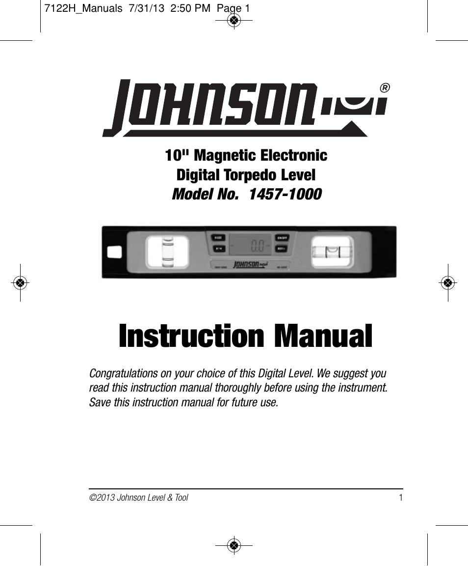 Johnson Level & Tool Mfg. 1457-1000 User Manual | 12 pages