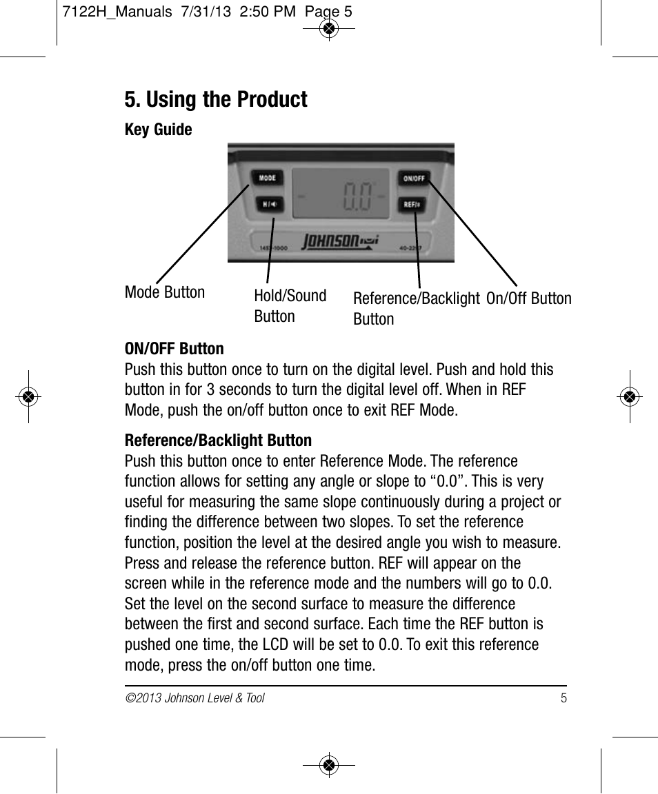Using the product | Johnson Level & Tool Mfg. 1457-1000 User Manual | Page 5 / 12