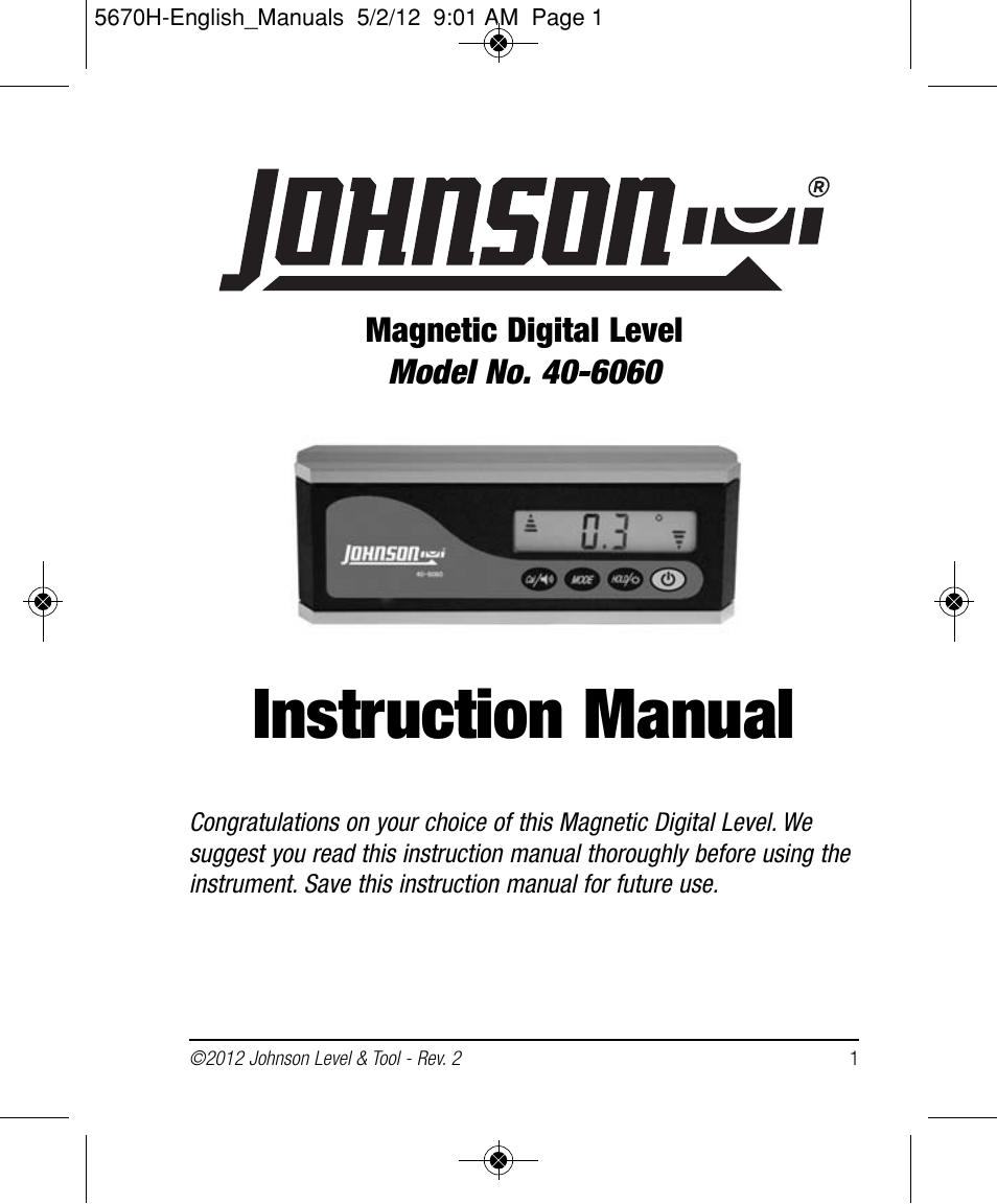 Johnson Level & Tool Mfg. 40-6060 User Manual | 12 pages