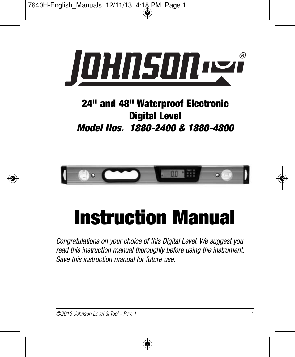 Johnson Level & Tool Mfg. 1880-4800 User Manual | 12 pages