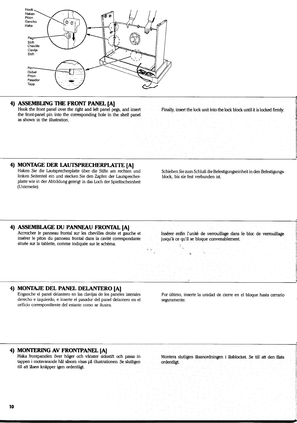 4) assembling the front panel [a, 4) montage der lautsprecherplatte [a, 4) assemblage du panneau frontal ia | 4) montaje del panel delantero [a, 4) montering av frontpanel [a | Yamaha CNR-80 User Manual | Page 12 / 20