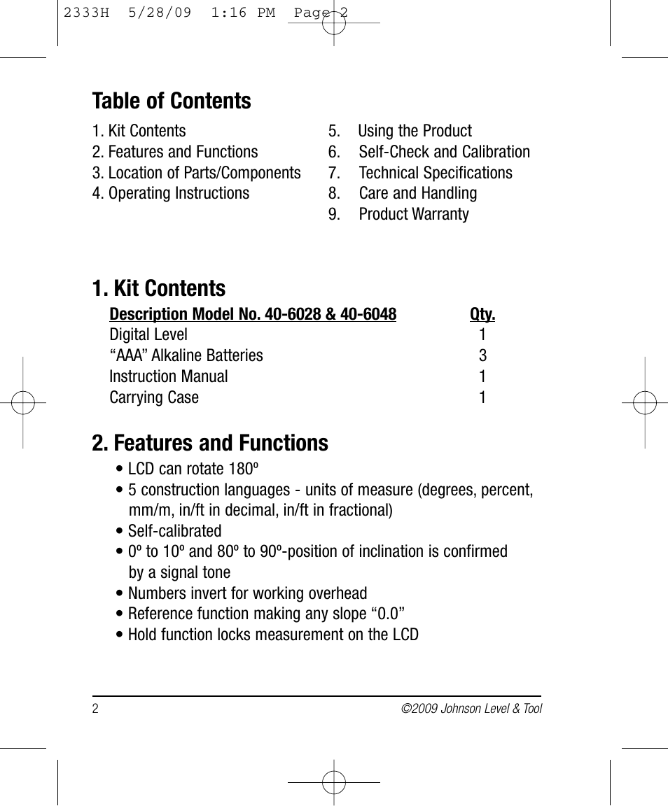 Johnson Level & Tool Mfg. 40-6048 User Manual | Page 2 / 12