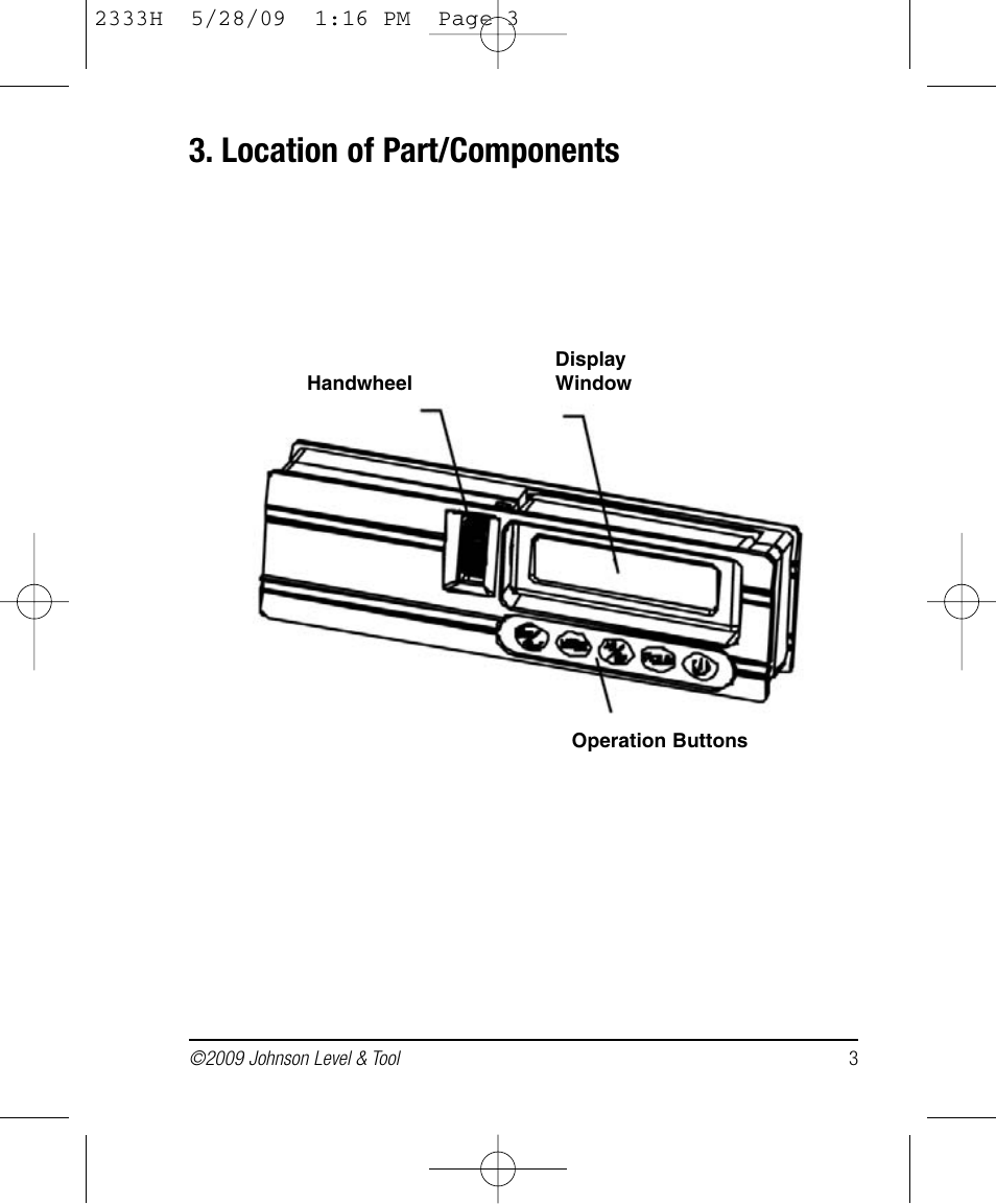 Location of part/components | Johnson Level & Tool Mfg. 40-6048 User Manual | Page 3 / 12