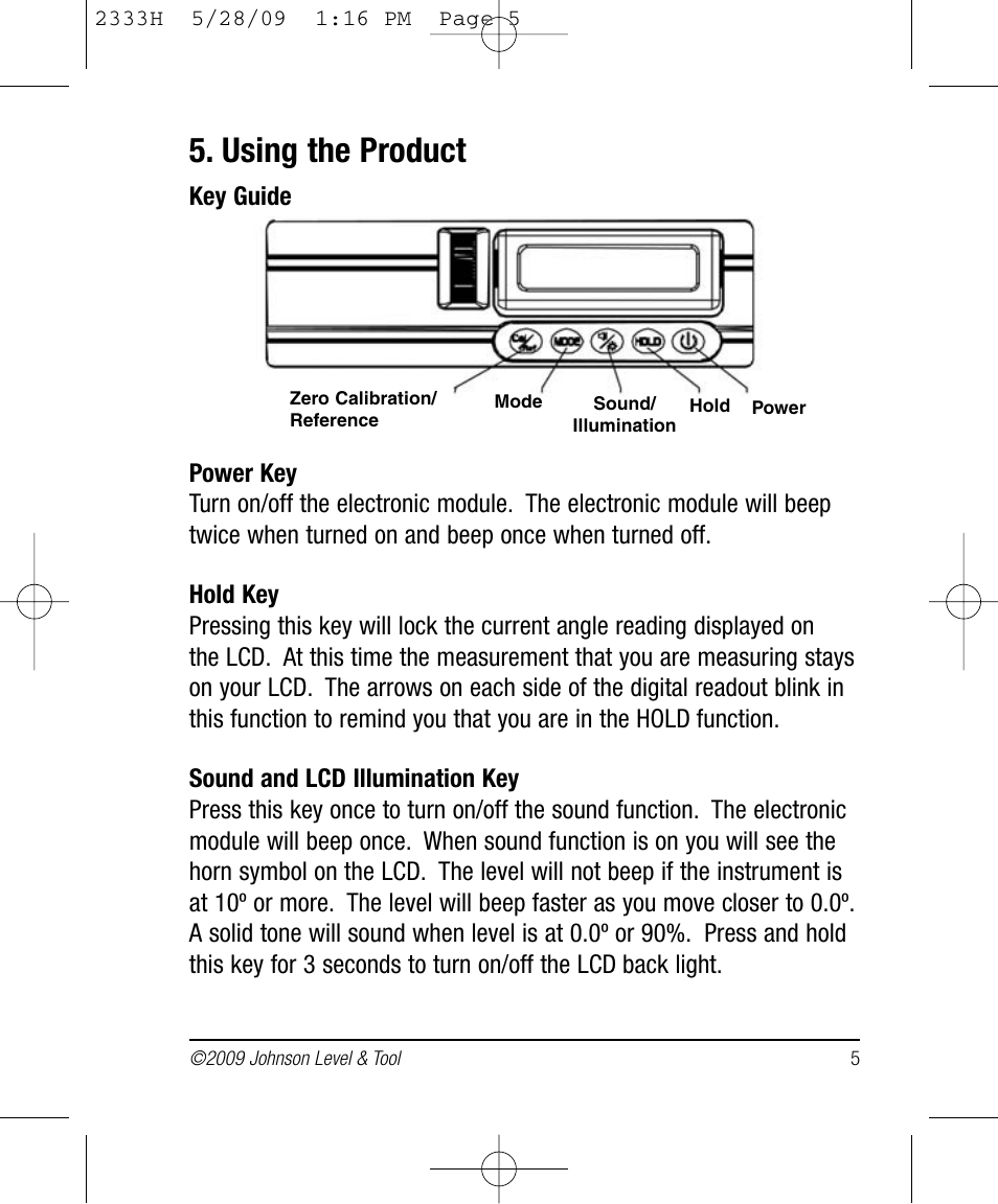 Using the product | Johnson Level & Tool Mfg. 40-6048 User Manual | Page 5 / 12