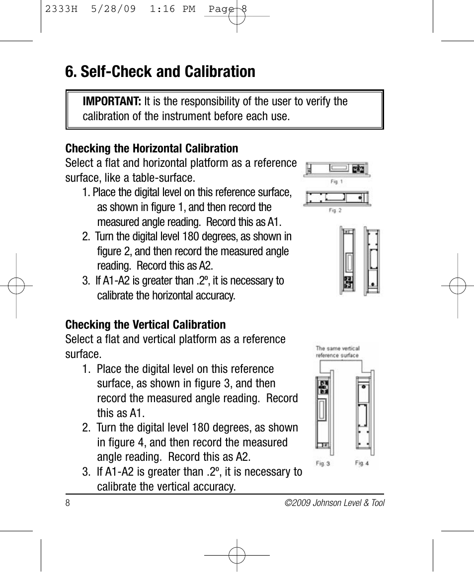 Self-check and calibration | Johnson Level & Tool Mfg. 40-6048 User Manual | Page 8 / 12