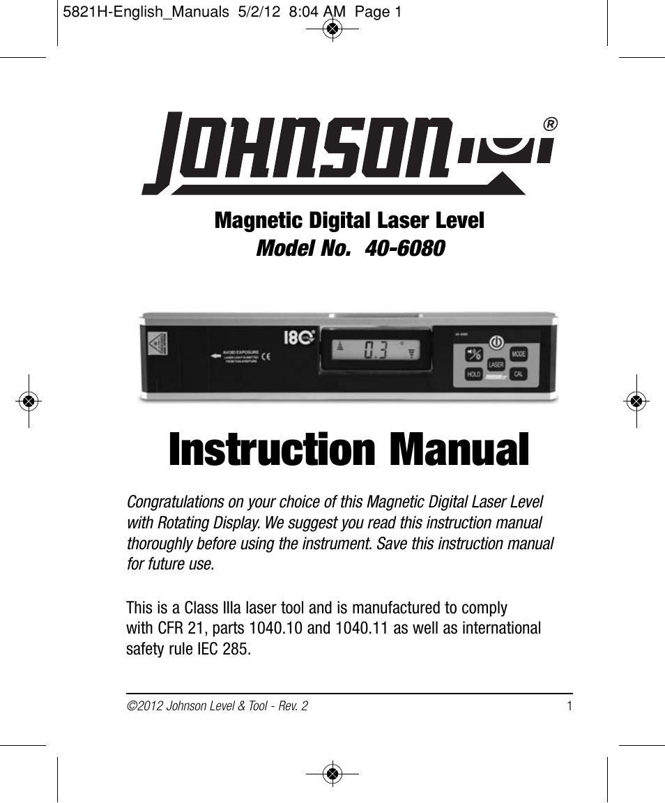 Johnson Level & Tool Mfg. 40-6080 User Manual | 16 pages