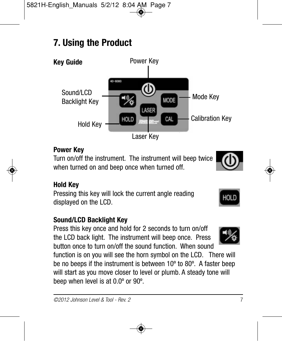Using the product | Johnson Level & Tool Mfg. 40-6080 User Manual | Page 7 / 16