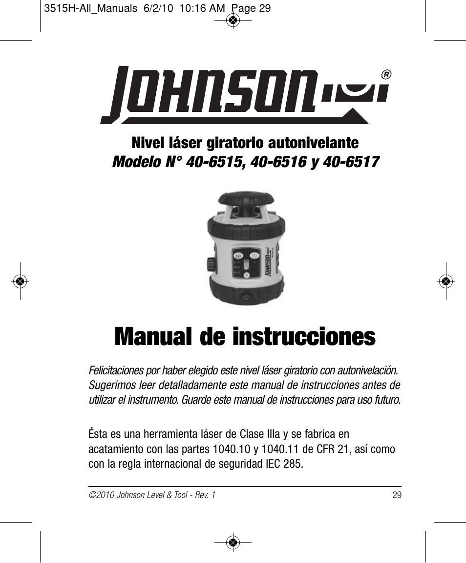Manual de instrucciones | Johnson Level & Tool Mfg. 40-6517 User Manual | Page 29 / 84