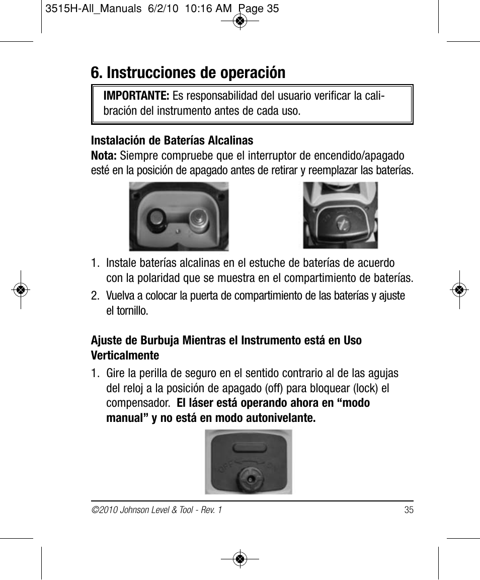 Instrucciones de operación | Johnson Level & Tool Mfg. 40-6517 User Manual | Page 35 / 84